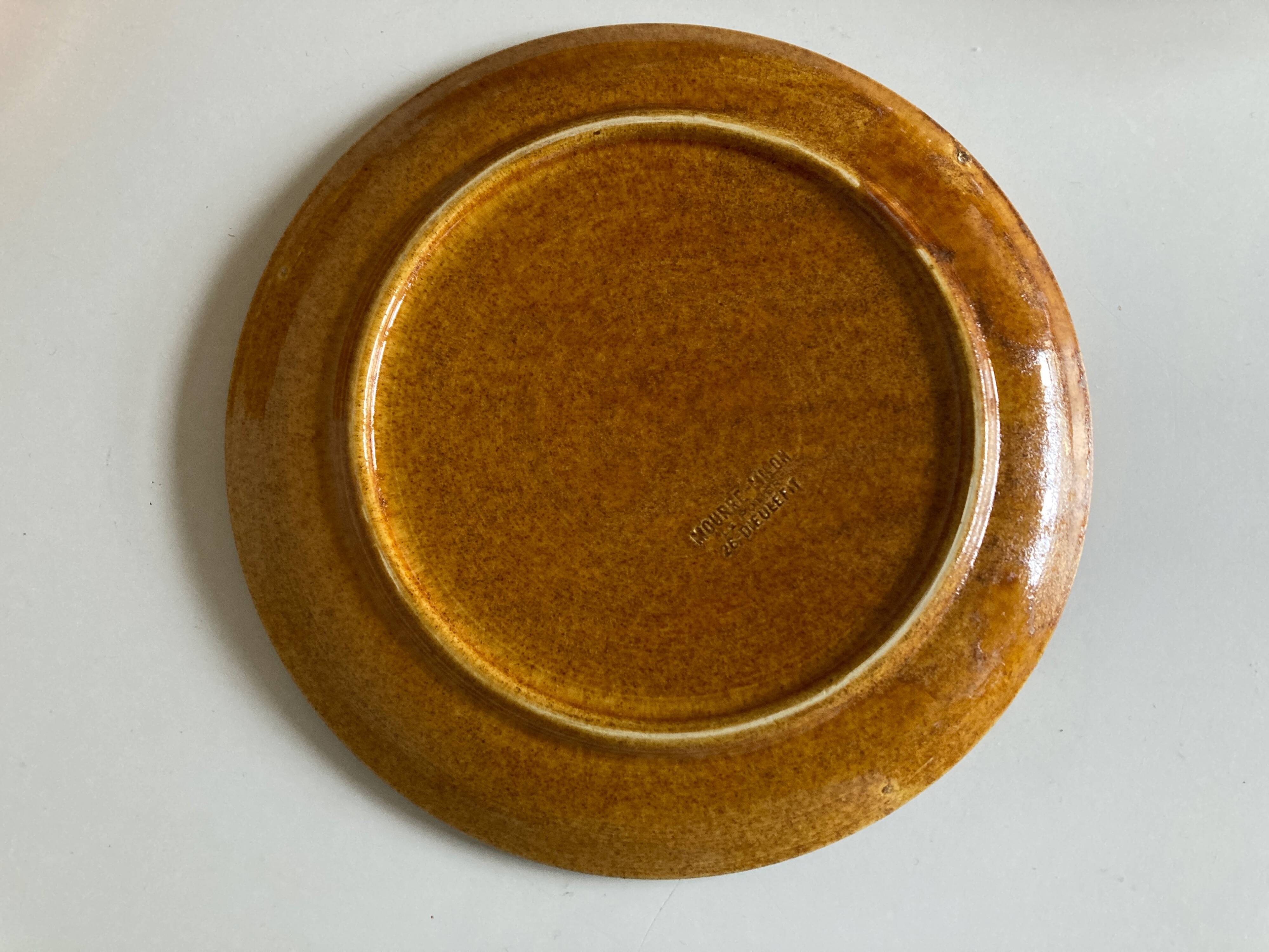 Set of 8 Dieulefit glazed earth plates workshop Mourre Milon 1970
