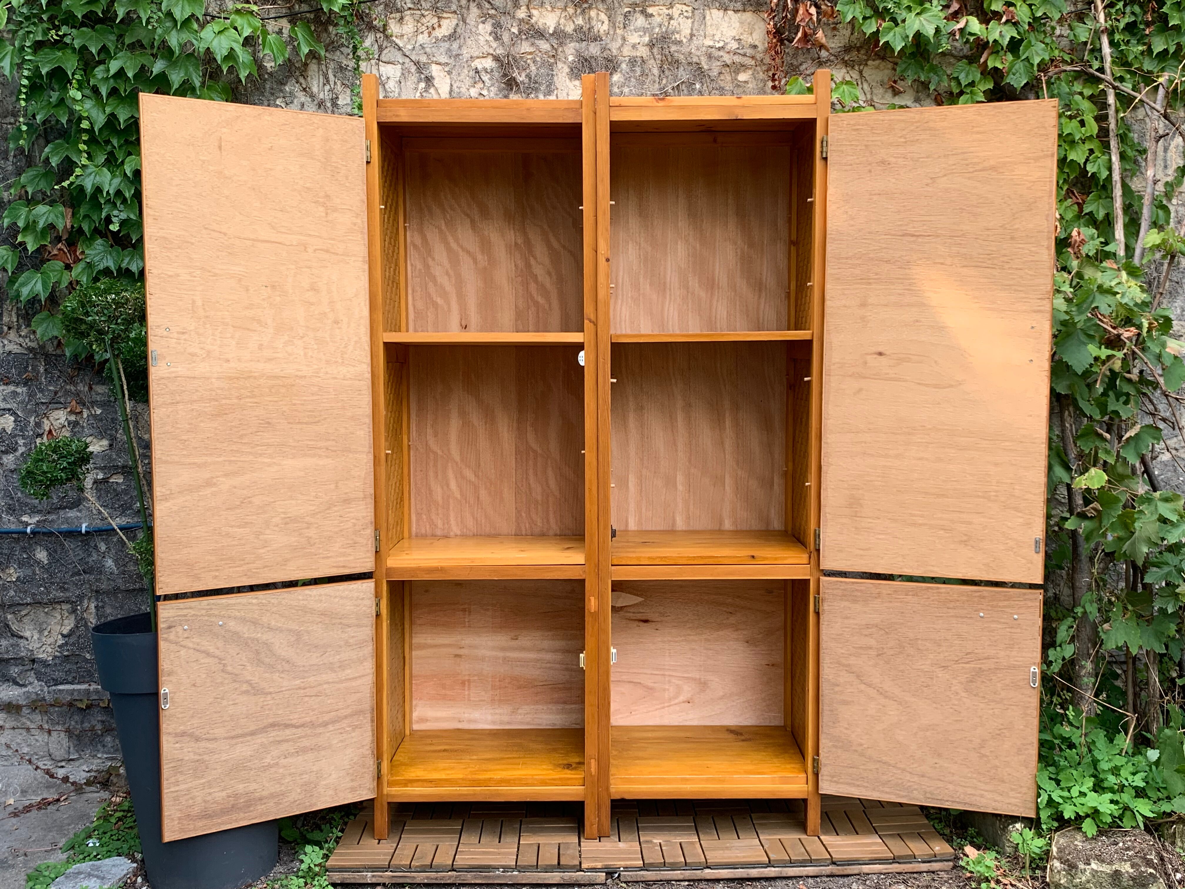 Bamboo cabinet woven and modular pine vintage 1960