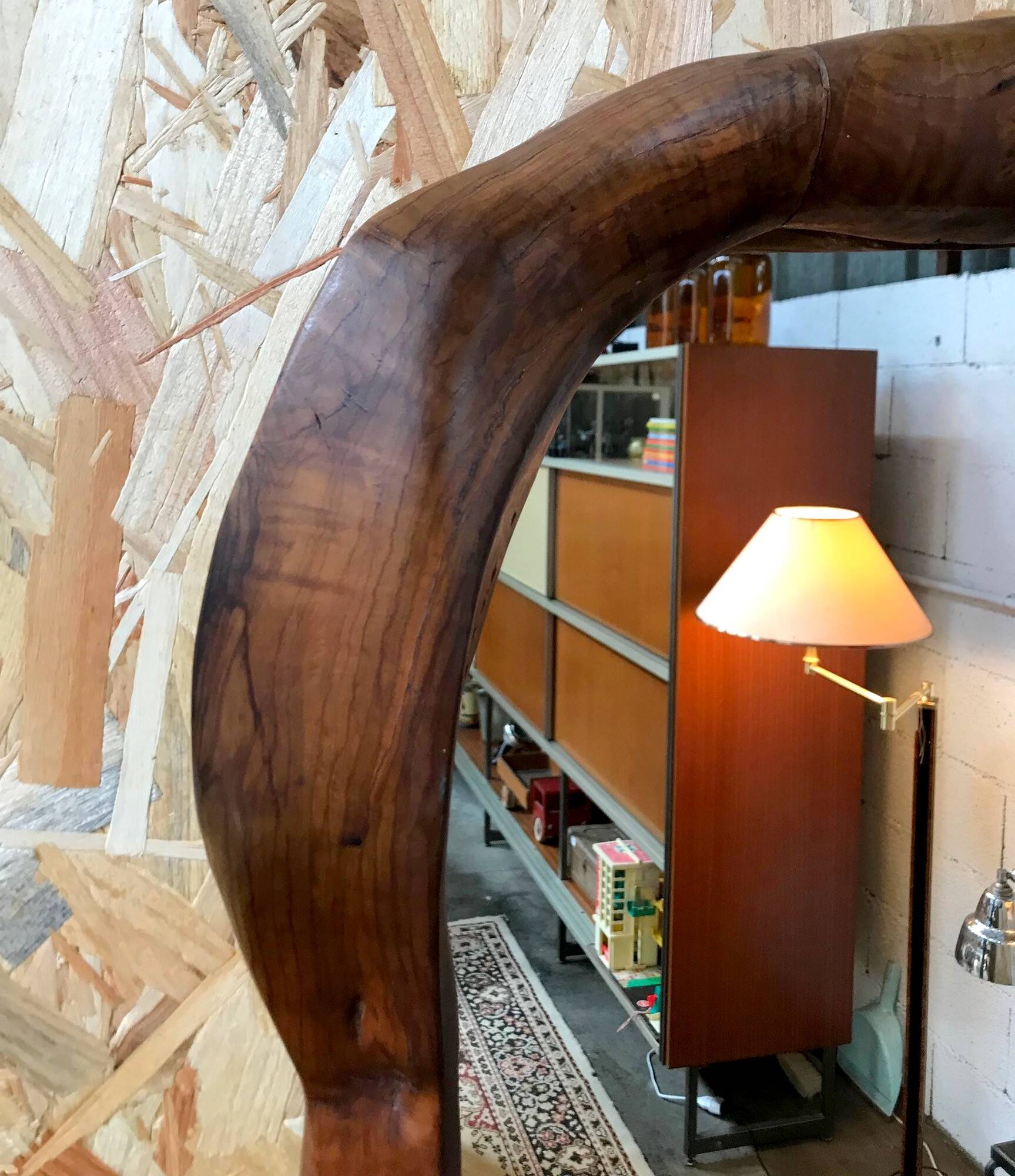 Brutalist olive wood mirror