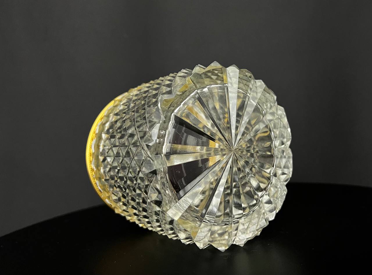 Cut crystal box with gilded bronze mount.