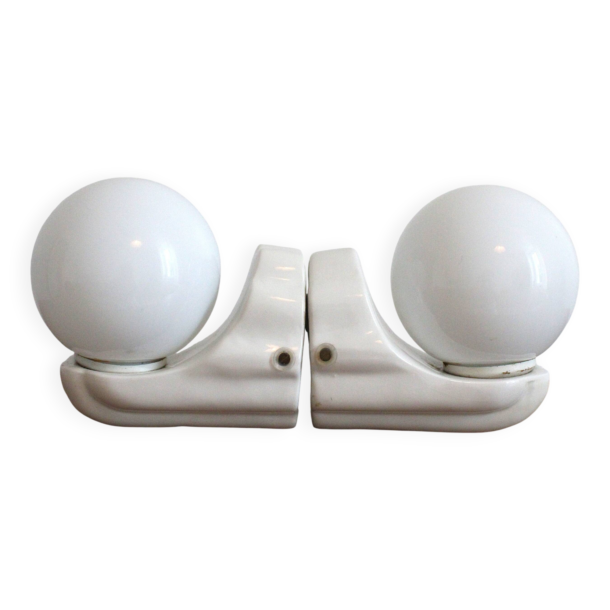 Pair of white ceramic wall lights, Bauhaus style, Italy