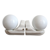 Pair of white ceramic wall lights, Bauhaus style, Italy