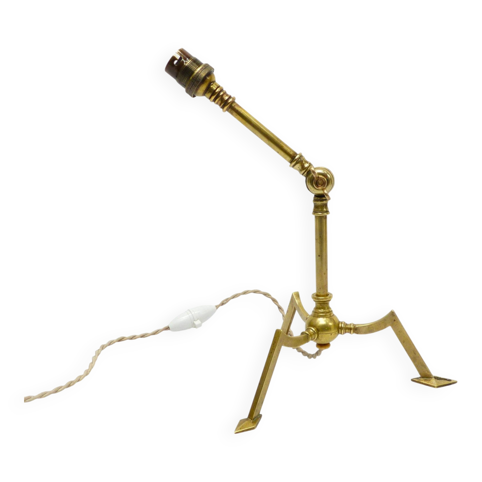 Articulated tripod lamp base in brass, Arts & Crafts style, in the manner of.