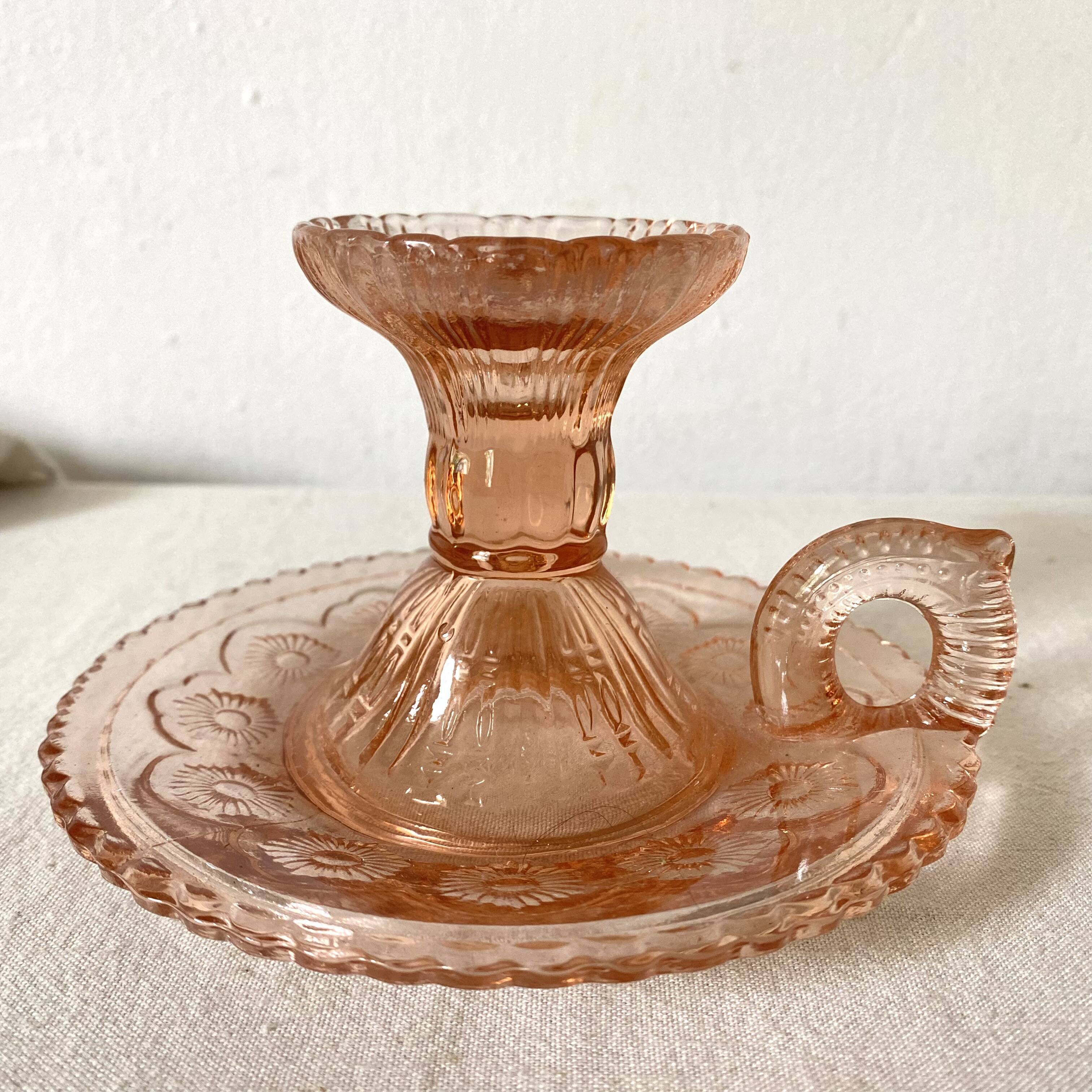 Pink glass thumbtack candle holder