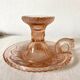 Bougeoir poucier en verre rose