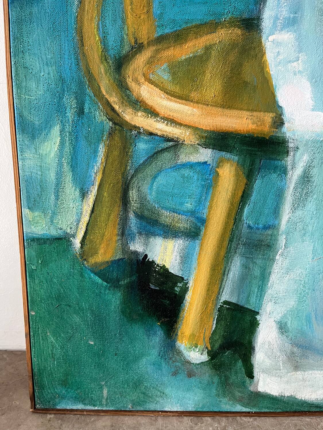 Nature morte sur chaise, signée Miguel Anibal 98
