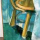 Nature morte sur chaise, signée Miguel Anibal 98