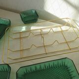 Golden vintage aperitif tray with green ramekins Arcoroc-France