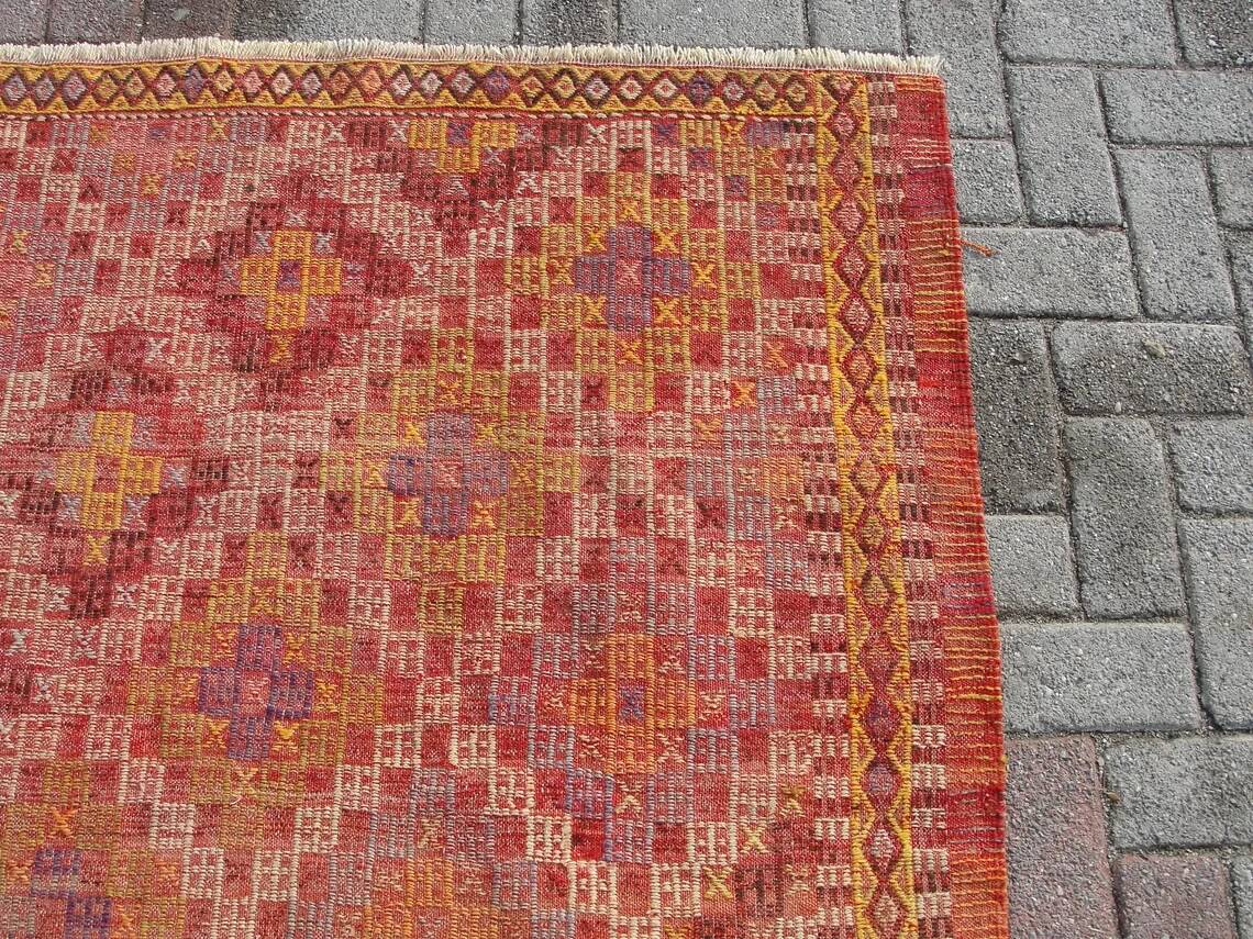 Turkish kilim area rug, vintage kilim rugs runner