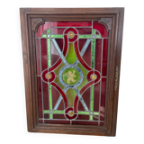Traditional decorative stained glass – heraldic motif – wooden frame