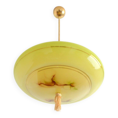 Suspension vasque opaline jaune art déco vintage