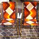 Pair of folding camping chairs, vintage seventies fabric, Lafuma