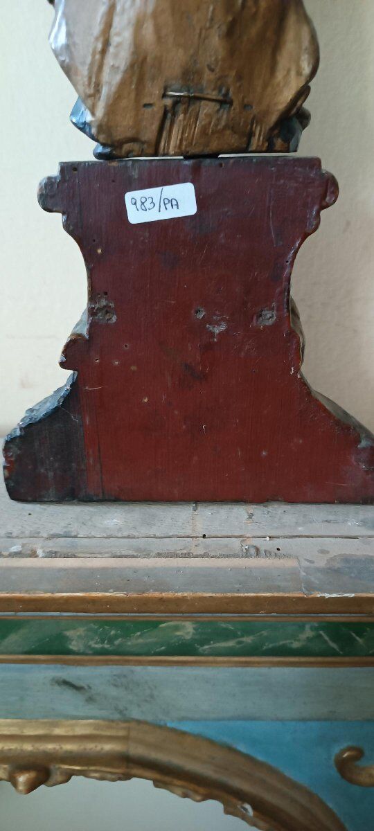 Ancient polychrome wooden sculpture representing the Virgin and Child, from