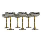 Mid-century set of 6 Italian stainless steel and brass champagne coupes, 1970s