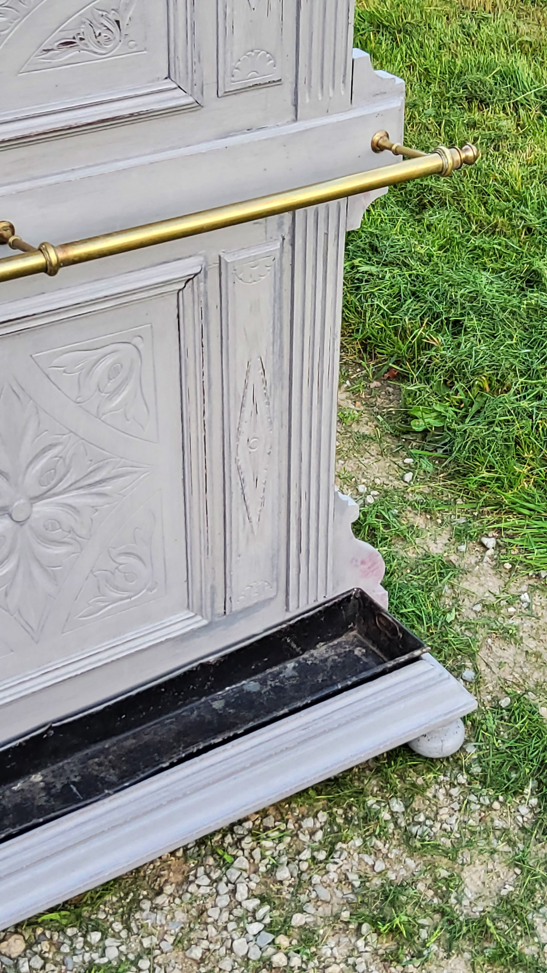 1900s coat rack patina gray mirror brass hooks