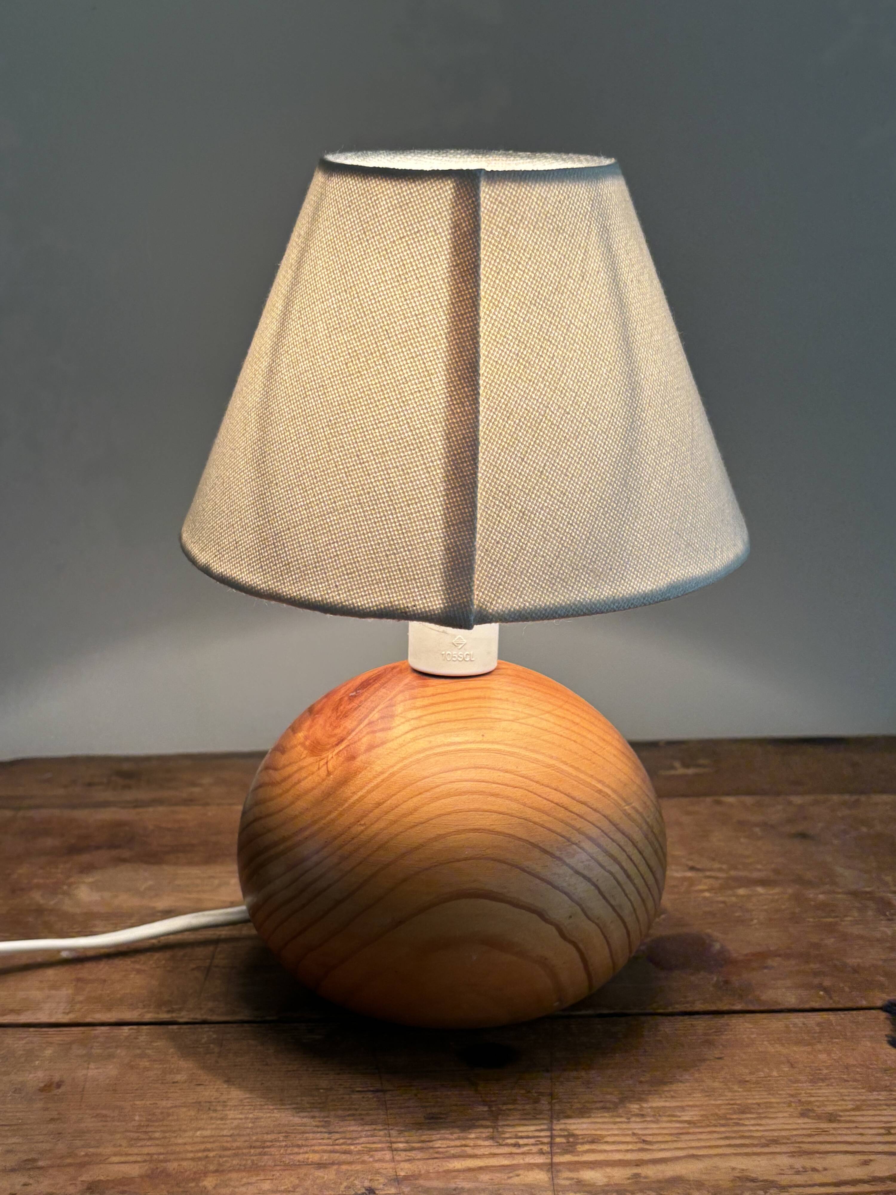 vintage wooden ball lamp small model with fabric shade 80's design