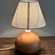 Lampe boule vintage en bois, abat-jour en tissu, années 80
