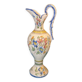 Jug / Pitcher in earthenware with floral decoration in Rouen style signed M.F.
