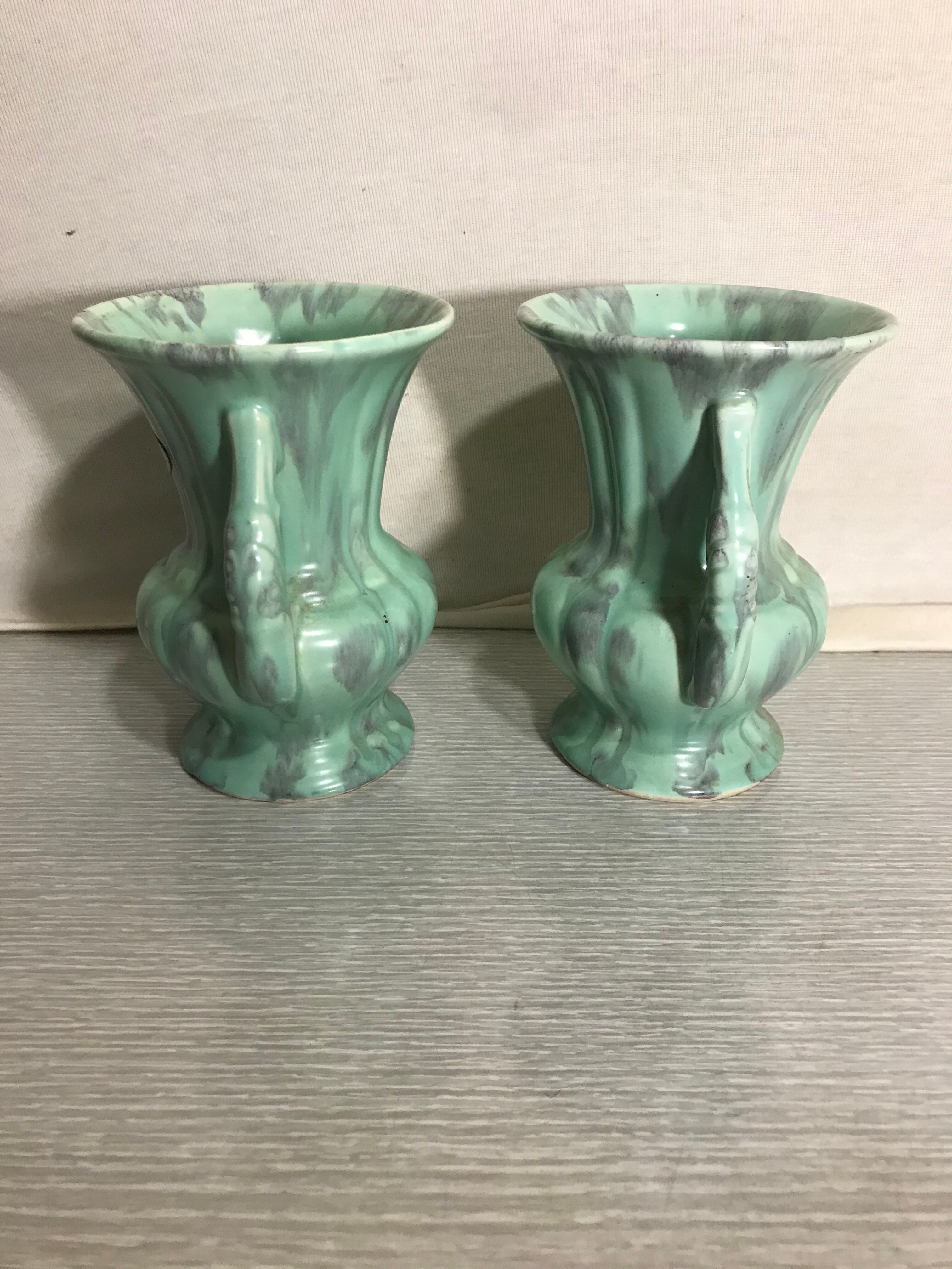 Pair De Vase Old SG KERAMIK - Anse Ceramics Green Coulure - Vintage Grey