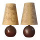 Pair of wooden ball lamps 1960 parchment lampshades electric redone 33x17