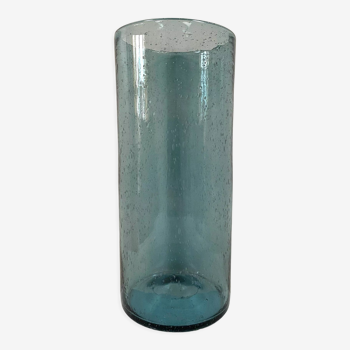 Vase in blown glass bubbled blue gray from the 60s