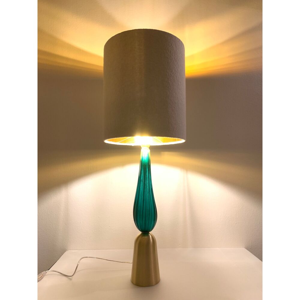 Green-sea brushed gold brass murano glass table lamp