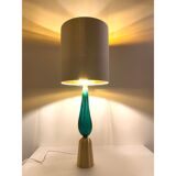 Lampe de table en verre de murano en laiton doré brossé vert-mer