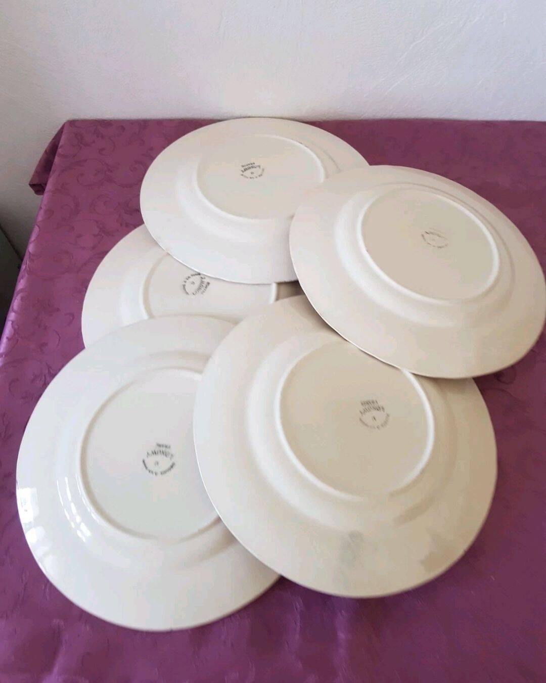 Set of 5 flat plates, signed Longwy.
