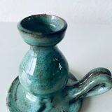 Candle holder in enamelled and signed stoneware