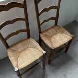 5 oak and straw chairs