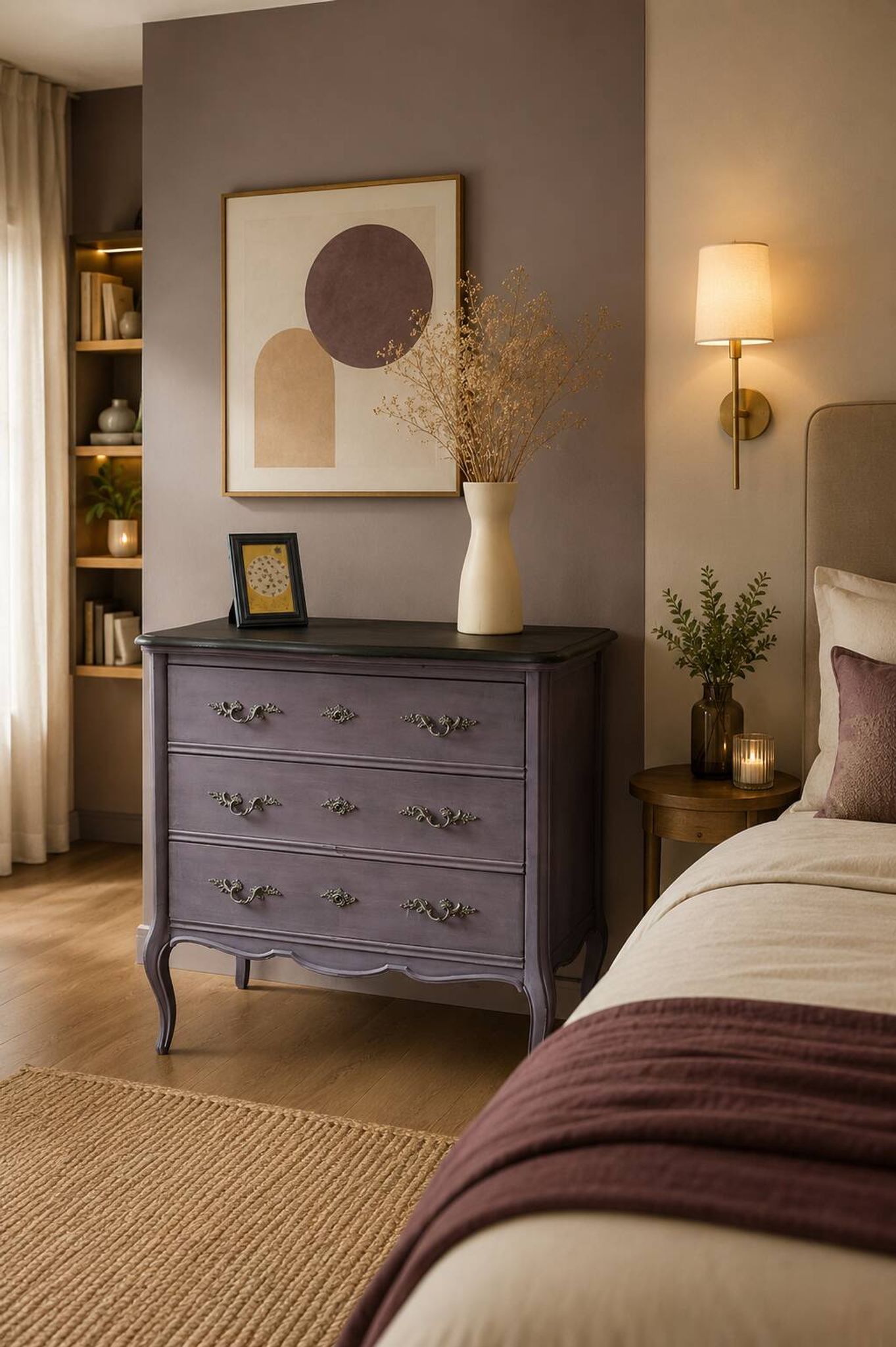 Classic commode with a violet patina.