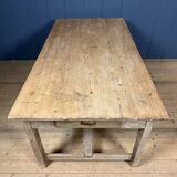 French farmhouse dining table with pine top and oak base
