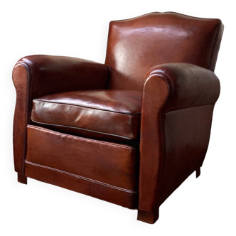 A Lovely Antique, French, Leather Club Chair, Havana Moustache Model Circa 1930's