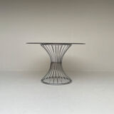 Table à manger ronde chromée space âge avec verre fumé