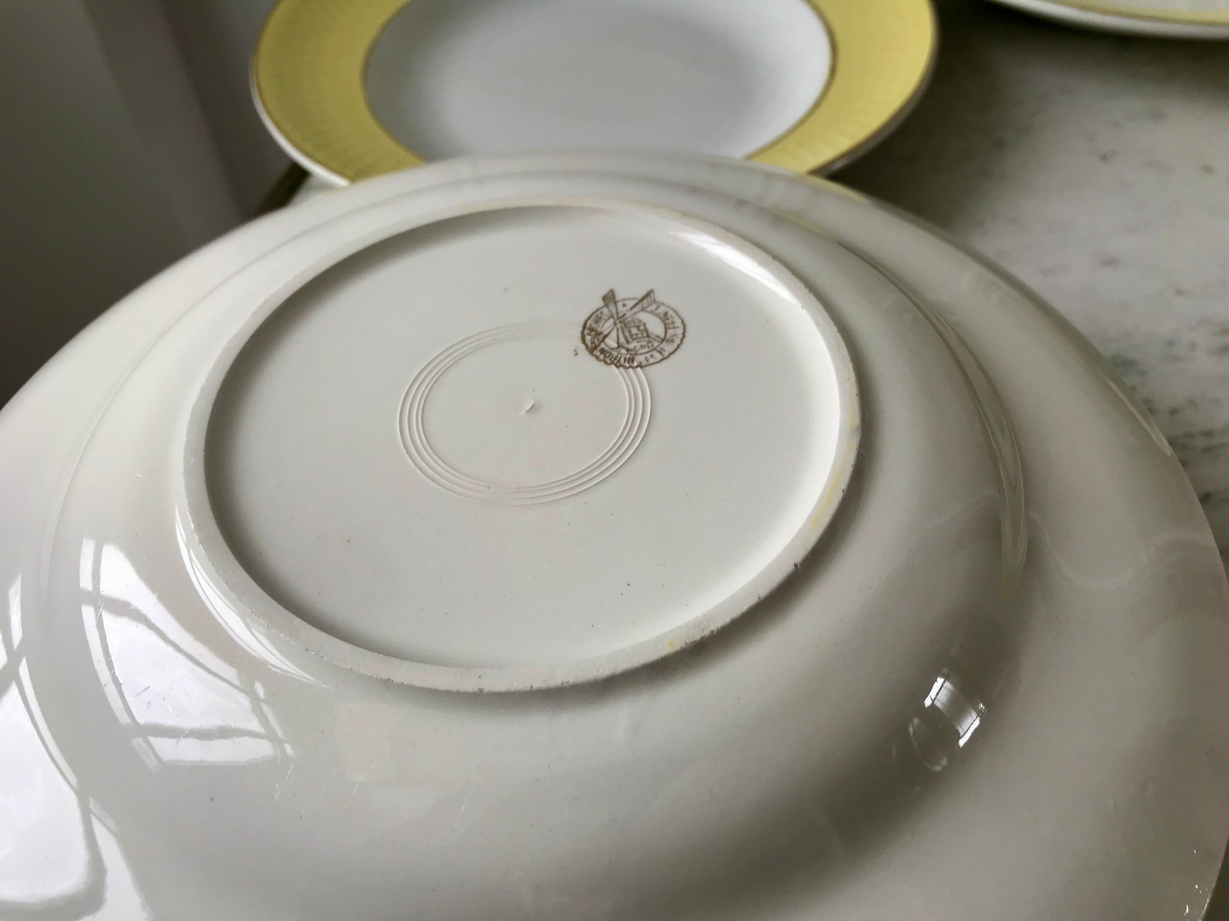 Lot of 9 pastel yellow hollow plates st amand textured 50s-60s