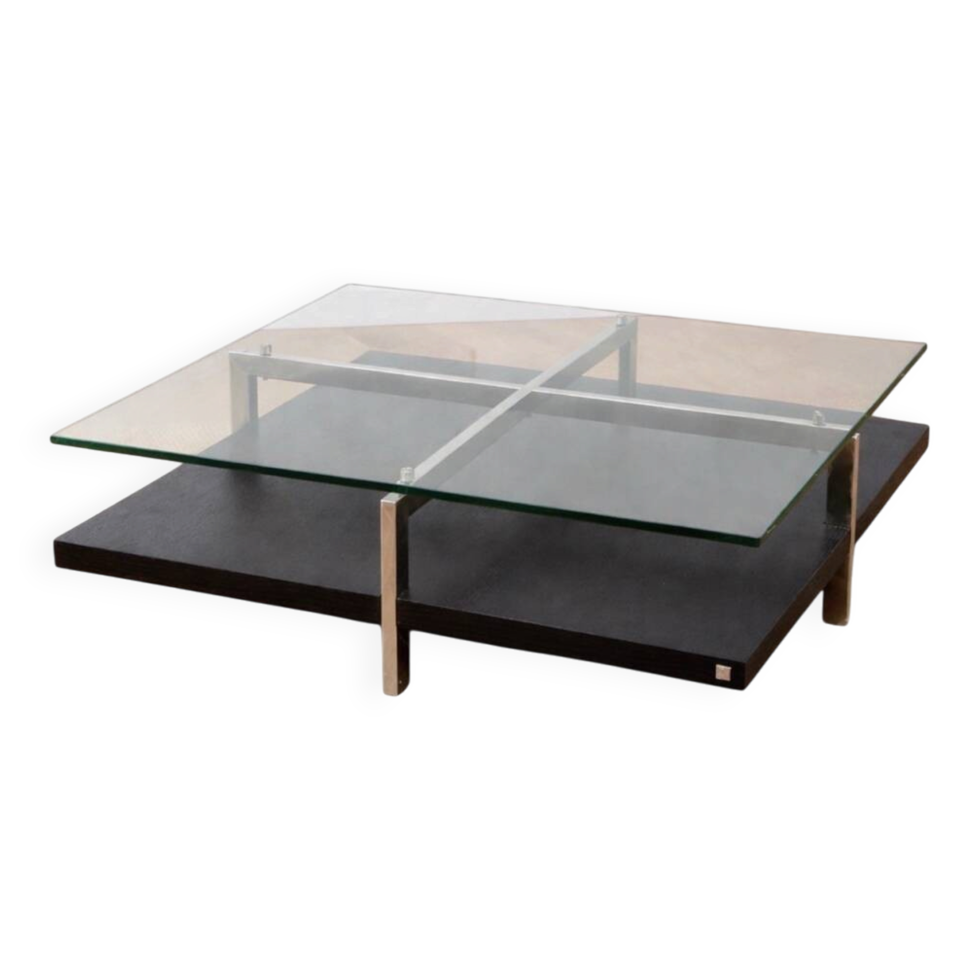 Glass and chrome metal coffee table