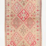 2x10 Red Pink Geometric Vintage Runner Rug,  75x315Cm