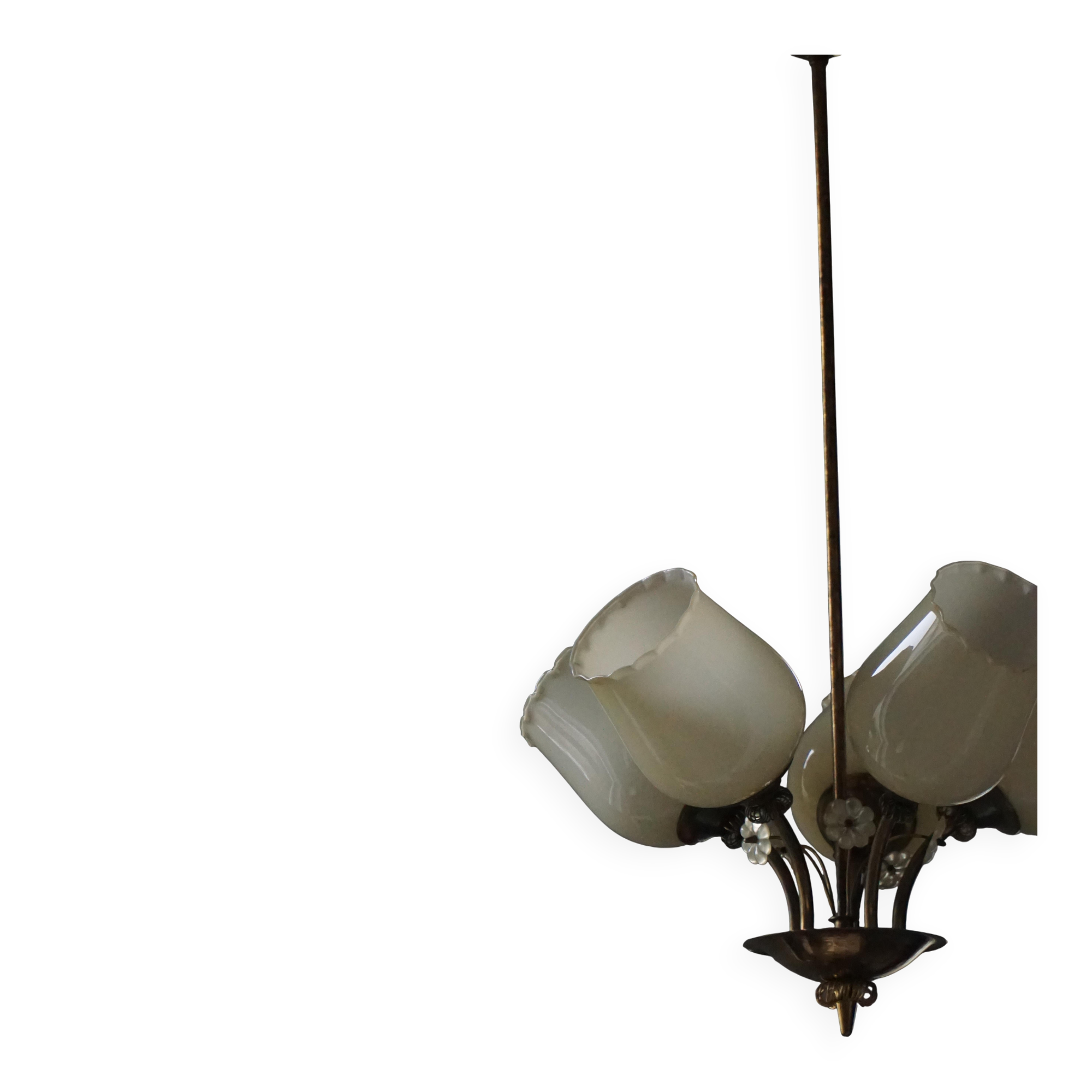 Brass and Glass Mid-Century Chandelier by Itsu, Finland, 1950s