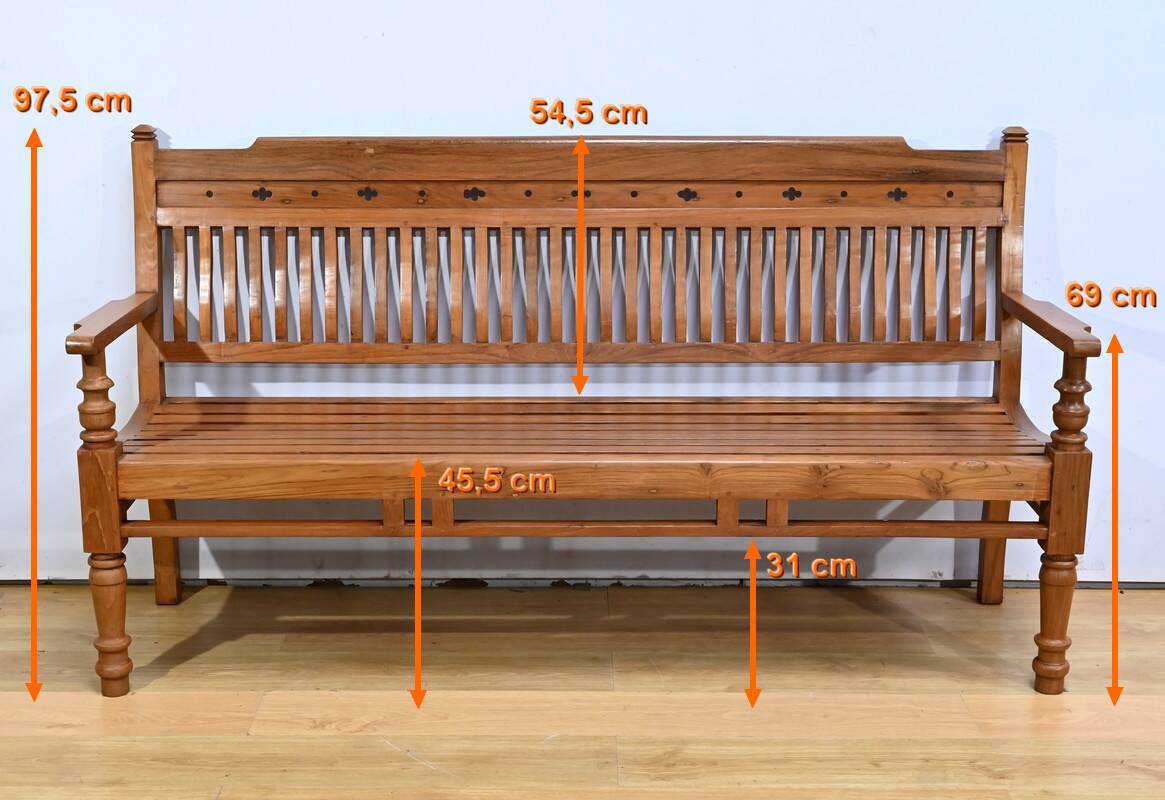 Antique colonial teak veranda bench – mid-20th century