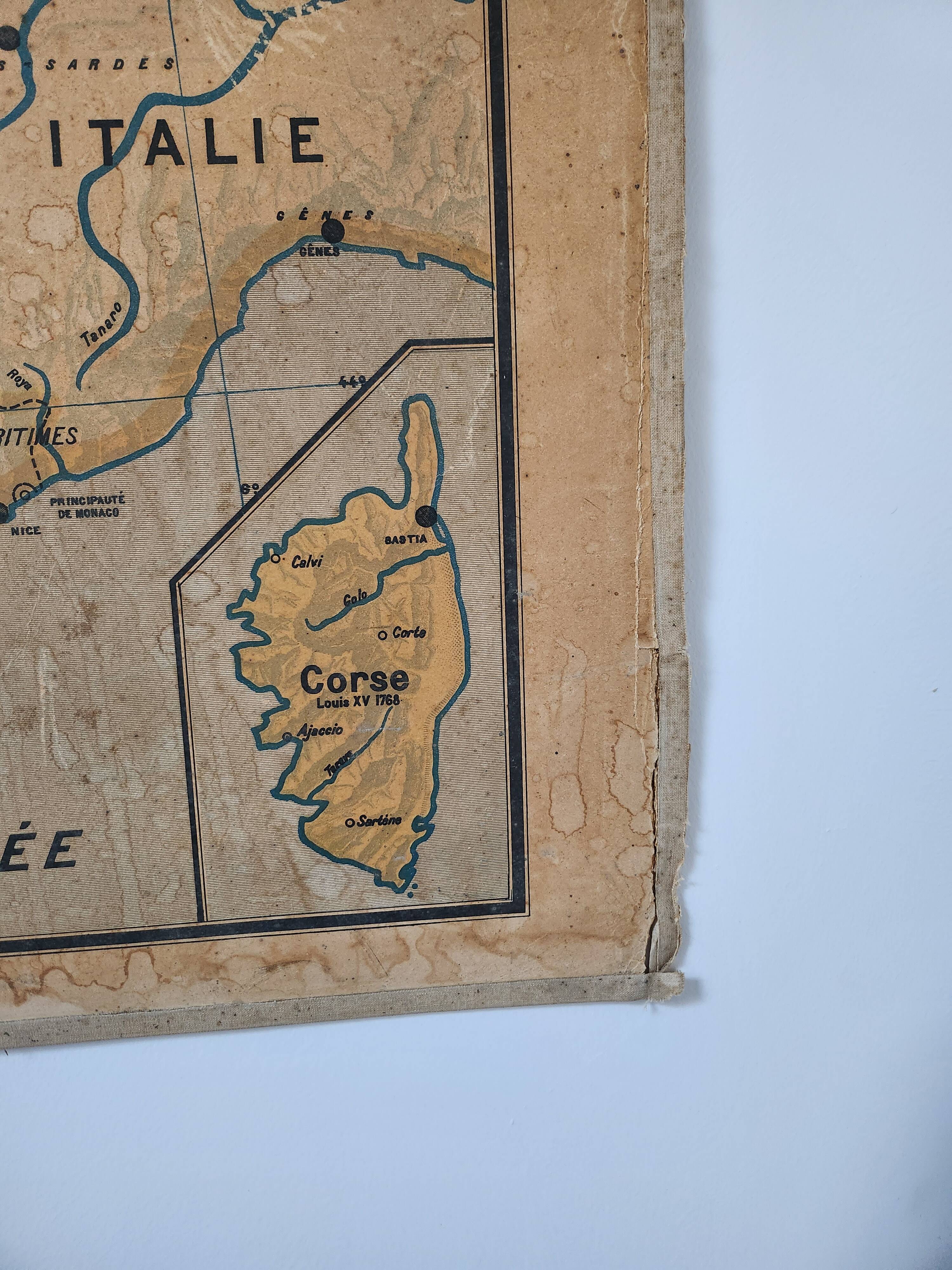 Wall map Vidal Lablache Mezieres, France provinces