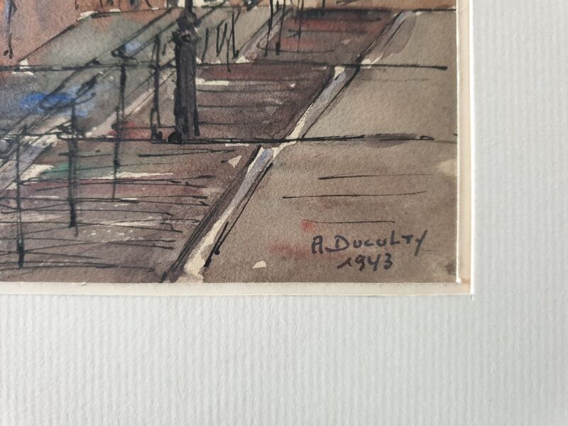 André Duculty (1912-1990) Watercolor on paper "Escaliers de la Butte Montmartre à Paris" Signed