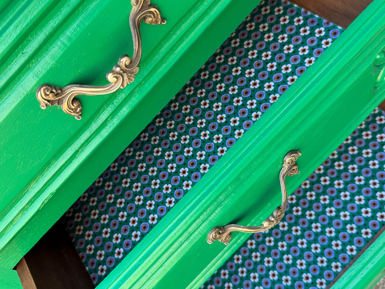 Vintage green oak chest of drawers from the 1960s.