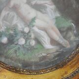 18th century oval pastel on canvas paper, country scene