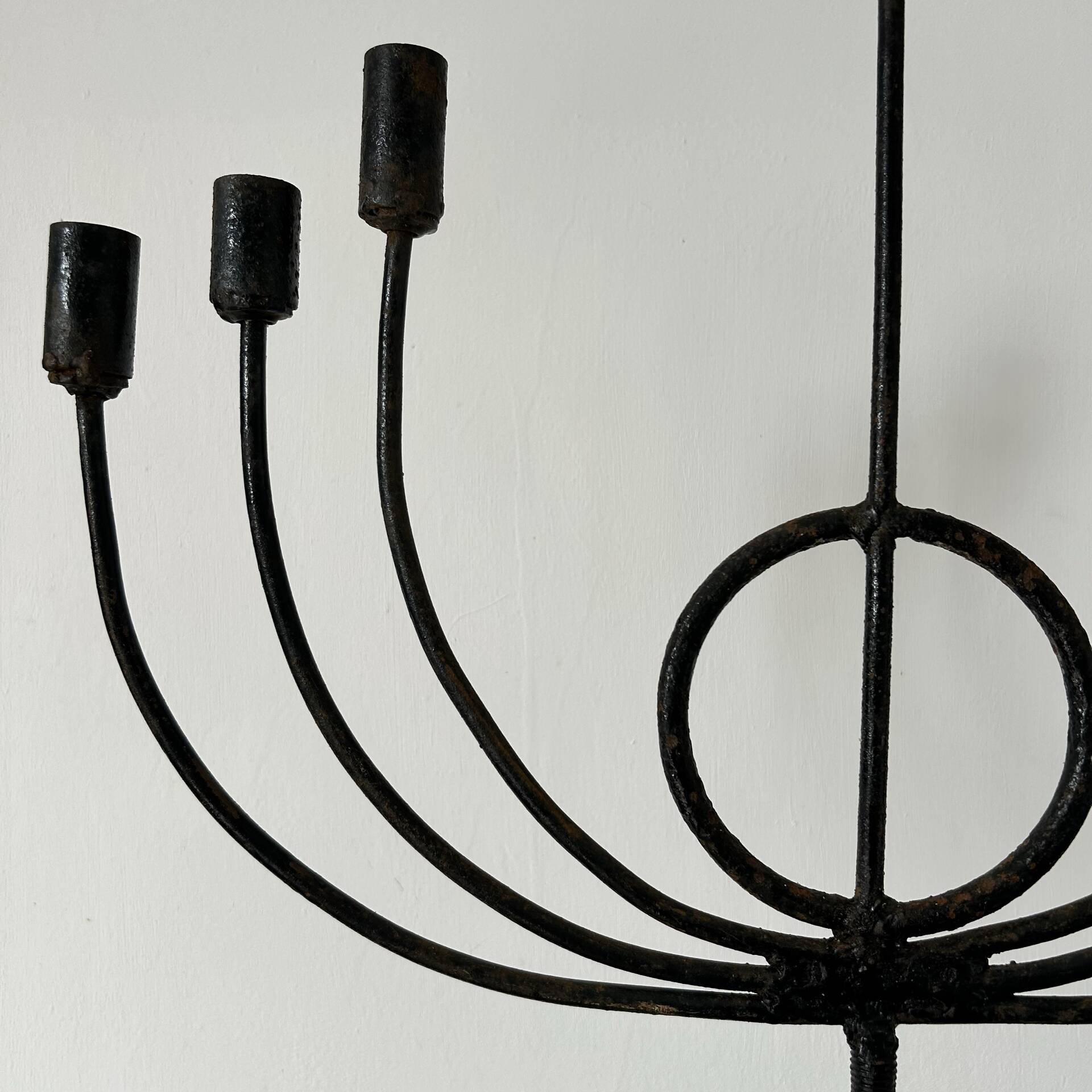 Large brutalist candelabrum in wrought iron