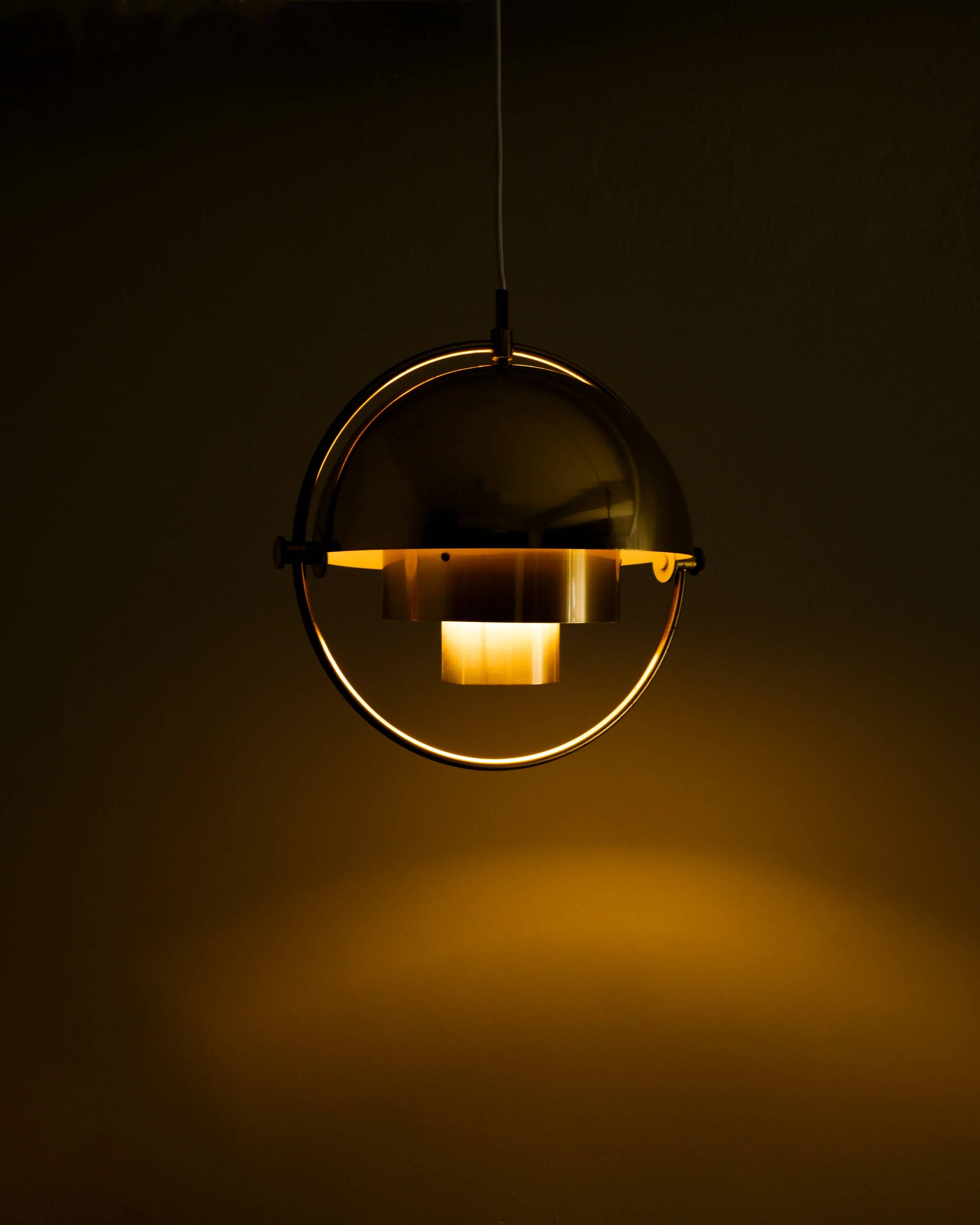 Vintage Danish Mid Century Louis Weisdorf "Multi Lite" Brass Pendant, 1960s