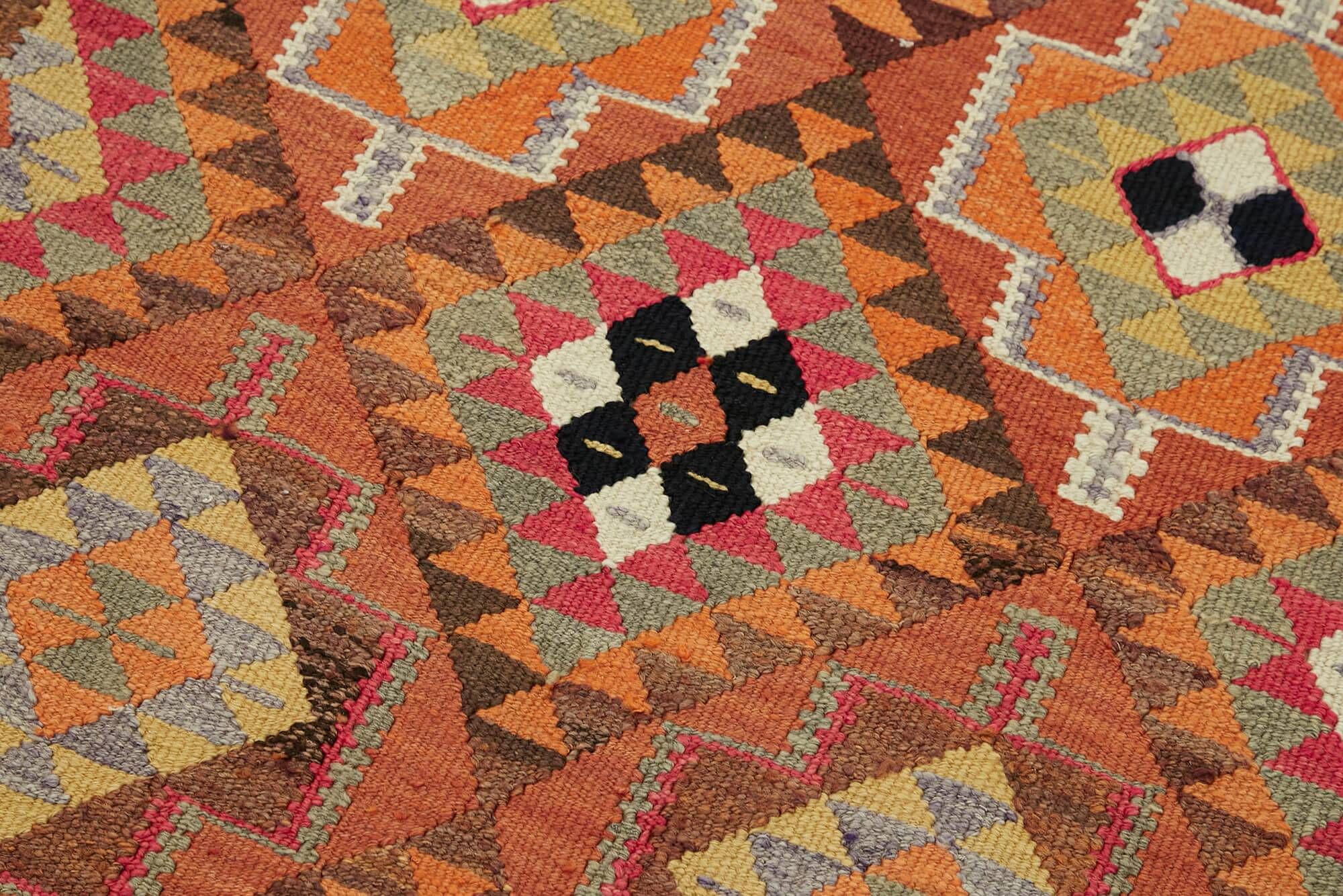 Turkish Handwoven Vintage Herki Kilim 86 cm x 303 cm