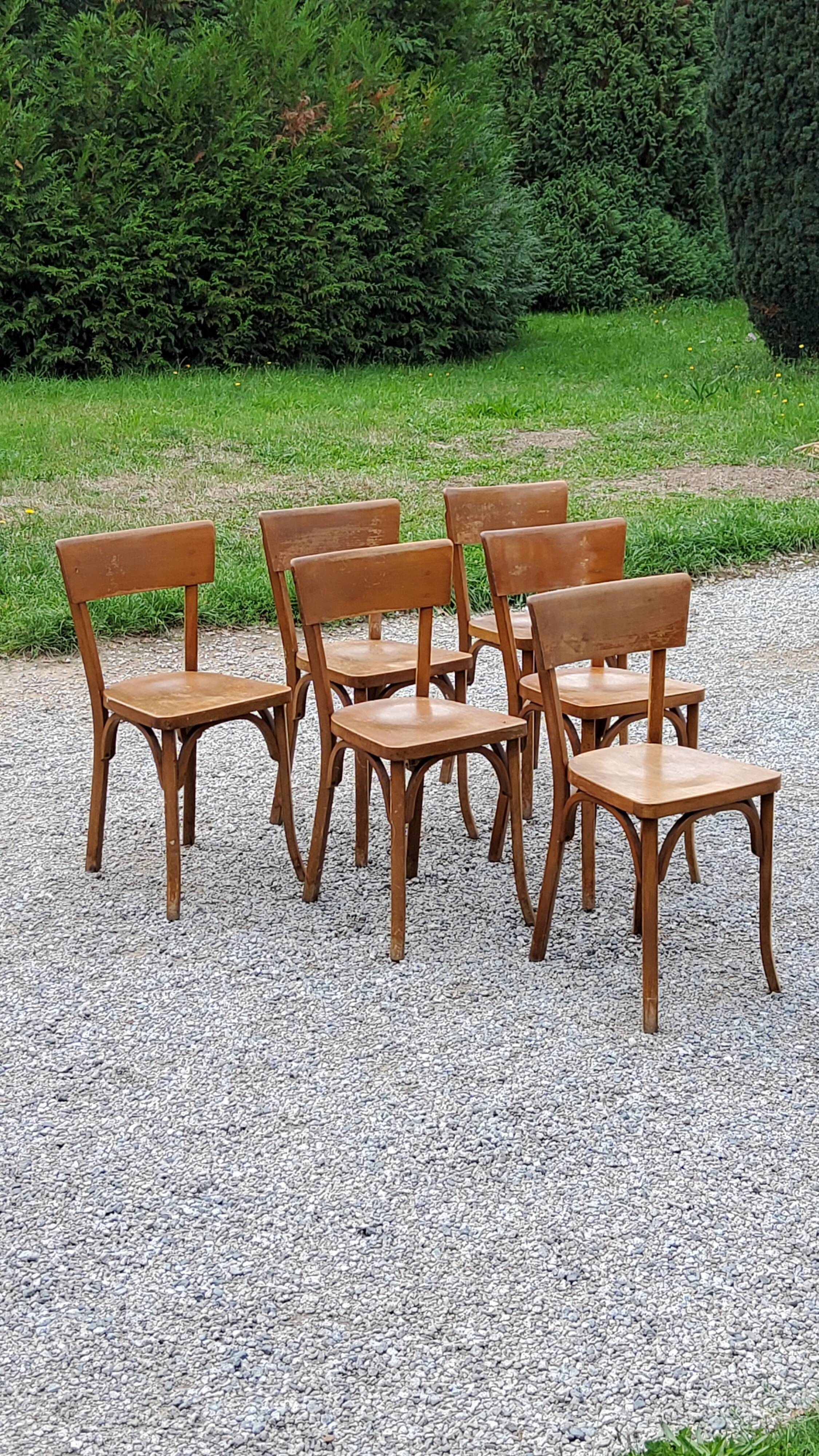 Set of 6 Baumann bistro chairs from the 50s stamp with iron