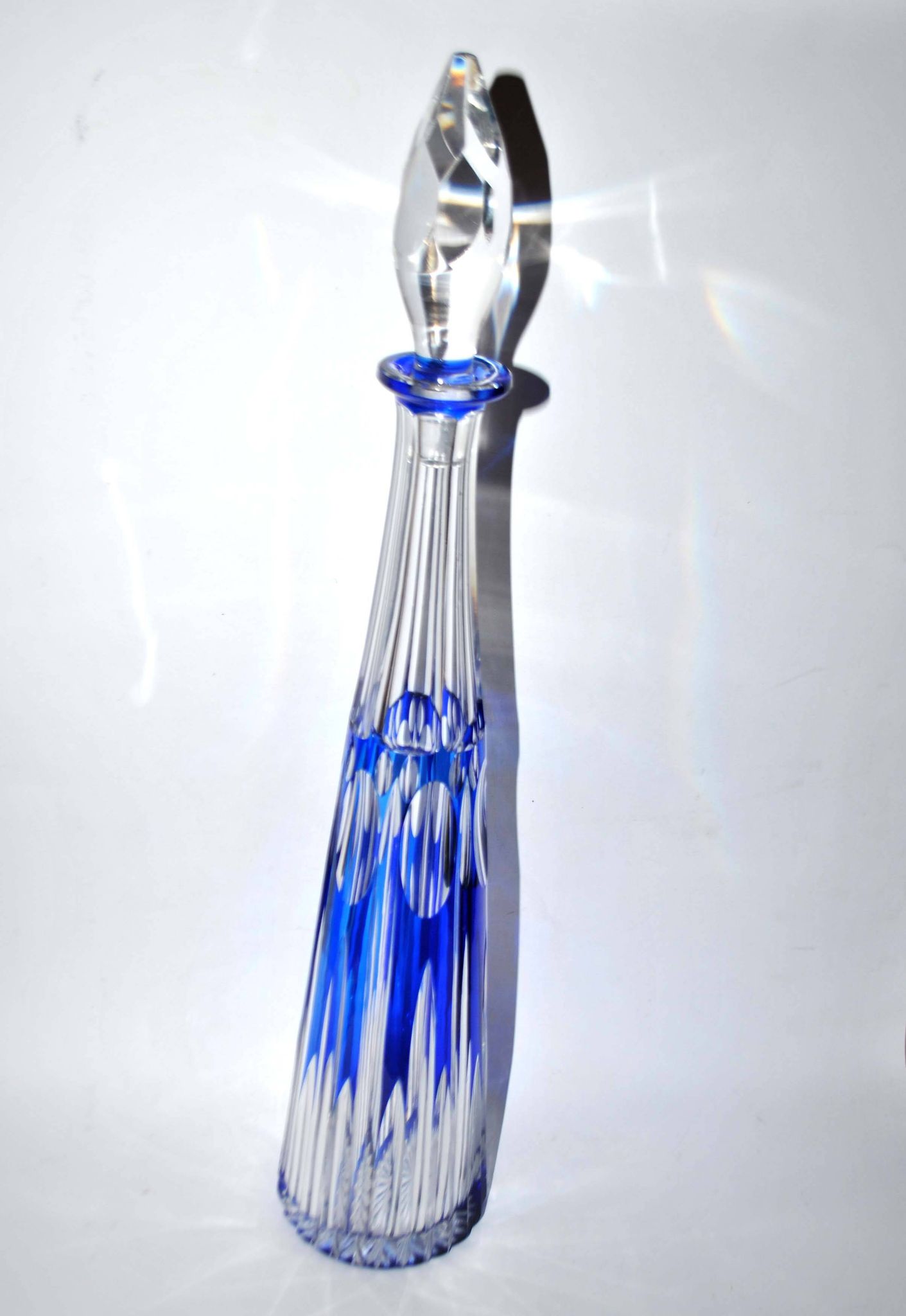 Antique Overlay NELLY carafe in crystal lined with cobalt blue SAINT-LOUIS 1930