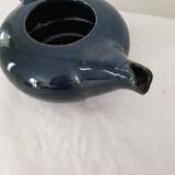 Blue glazed stoneware ceramic teapot Signed Pictogram Signature to identify