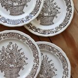 Assiettes à dessert vintage porcelaine motif bouquet champêtre marron